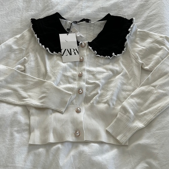 Zara Sweaters - NWT Zara Peter Pan Collar Bib Collar Cardigan Pearl Buttons Size Small